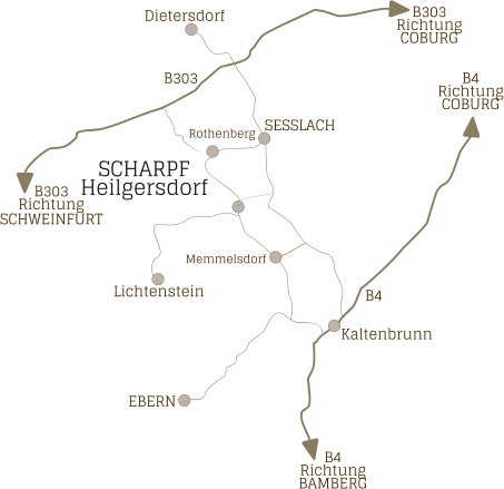 EBERN SESSLACH SCHARPF Heilgersdorf B4 Richtung BAMBERG B303 Richtung SCHWEINFURT B303 B4 Lichtenstein Kaltenbrunn Rothenberg Memmelsdorf